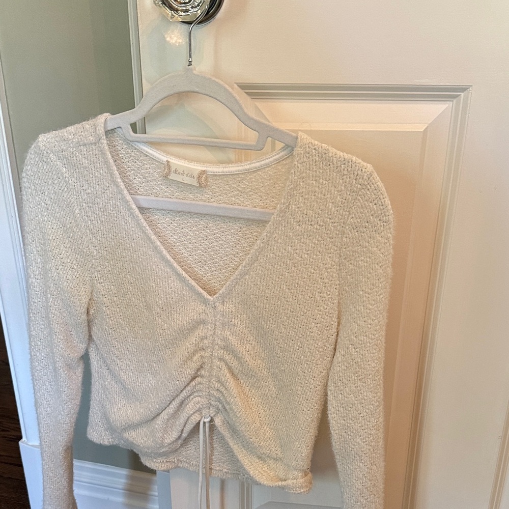 Altar'd State Cream Ruched Knit Blouse